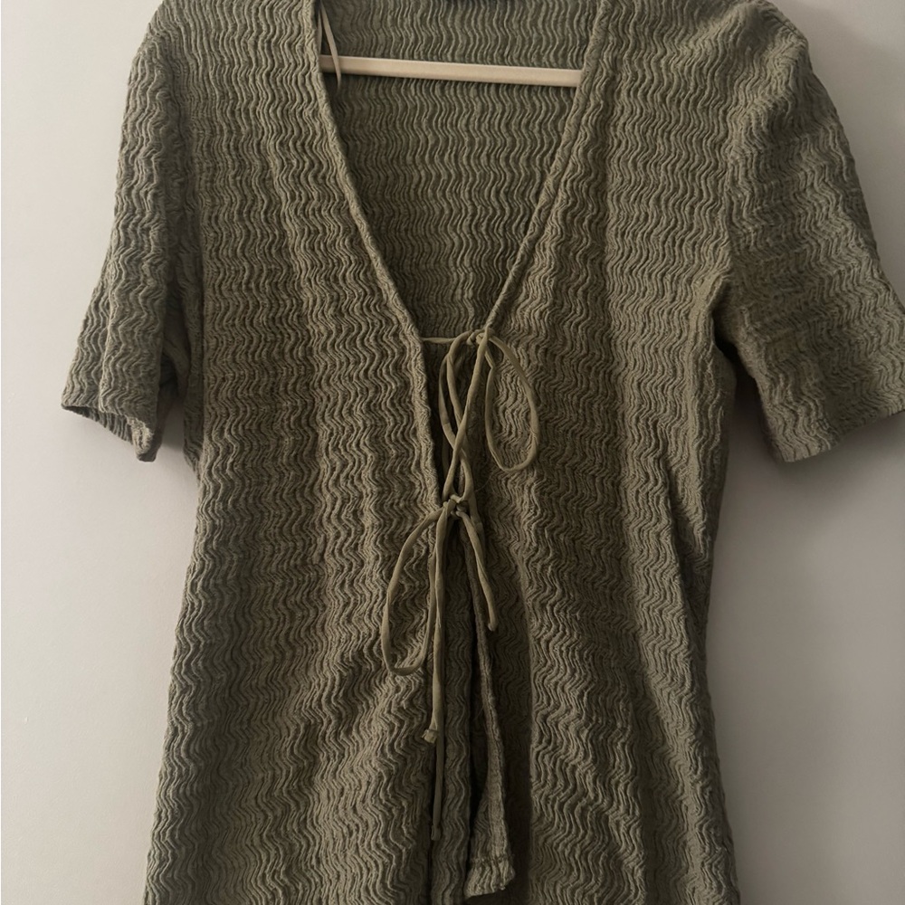 Olive Textured Tie-Front Top